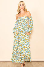 Teal On & Off Shoulder Floral Maxi Dress
