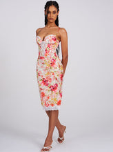 Florianne Red Floral Print Satin Midi Dress