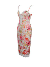 Florianne Red Floral Print Satin Midi Dress