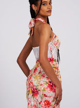 Zarina Red Floral Corset Satin Gown