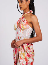 Zarina Red Floral Corset Satin Gown