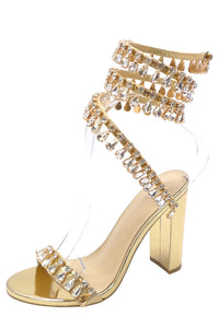 Gold Rhinestone Ankle Coil Heels