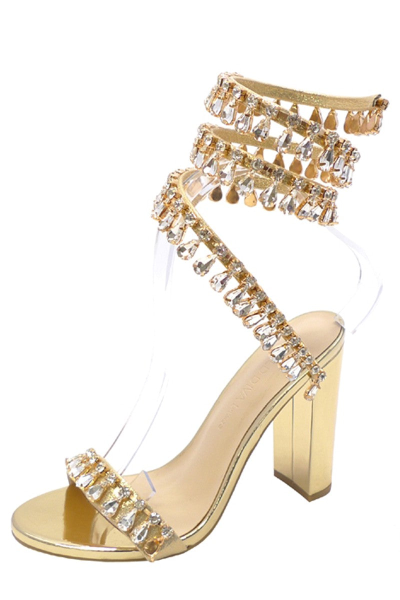 Gold Rhinestone Ankle Coil Heels