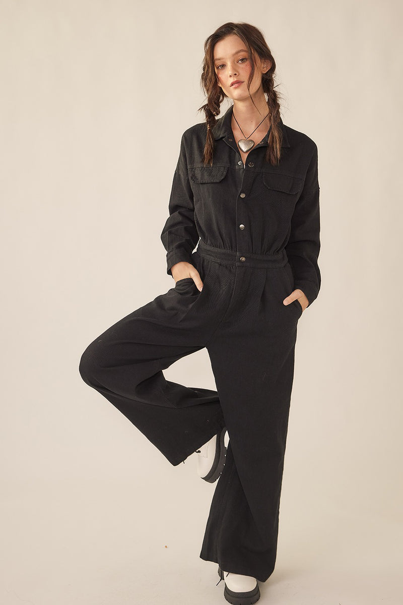 Black Wide Legged Denim Twill Jumpsuit – Aquarius Brand