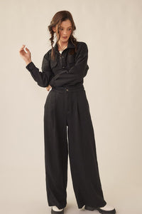 Black Wide Legged Denim Twill Jumpsuit