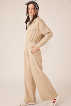 Beige Wide Legged Denim Twill Jumpsuit