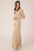 Beige Wide Legged Denim Twill Jumpsuit