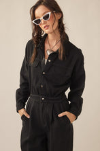 Black Wide Legged Denim Twill Jumpsuit