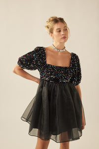 black sequin babydoll dress Girls: That Dazzling Glow Black Sequin Babydoll Dress, (8/10) - The Mint Julep Boutique