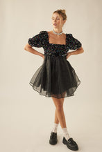 Black Multi Sequin Organza Puff Sleeve Babydoll Mini Dress