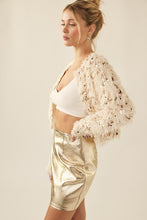 Beige/Gold Feathered Sequin Embellished Jacket
