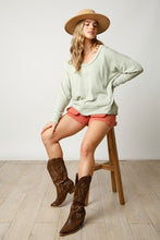 Green Two Tone Ribbed Pullover