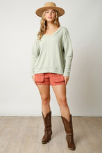 Green Two Tone Ribbed Pullover