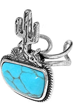 Turquoise Western Aztec Cactus Scenery Gemstone Cuff Ring