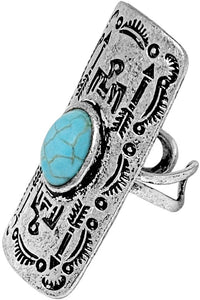 Turquoise Western Aztec Thunderbird Arrow Bar Gemstone Ring