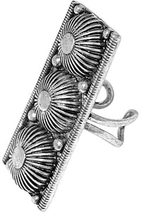 Burnish Silver Western Concho Cable Dot Trapezoid Cuff Ring