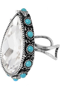 Ab Western Teardrop Glass Stone Gemstone Cuff Ring