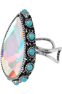 Ab Western Teardrop Glass Stone Gemstone Cuff Ring