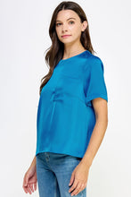 Classic Blue Front Pocket Short Sleeve Satin Tee Top