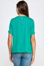 Turquoise Front Pocket Short Sleeve Satin Tee Top