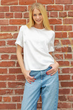 Off White Front Pocket Short Sleeve Satin Tee Top