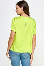 Lime Light Front Pocket Short Sleeve Satin Tee Top