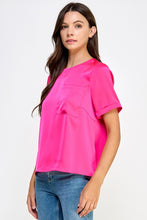 Pink Front Pocket Short Sleeve Satin Tee Top