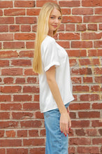 Off White Front Pocket Short Sleeve Satin Tee Top