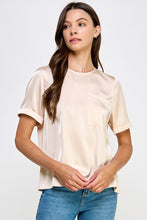 Champagne Front Pocket Short Sleeve Satin Tee Top