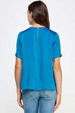 Classic Blue Front Pocket Short Sleeve Satin Tee Top