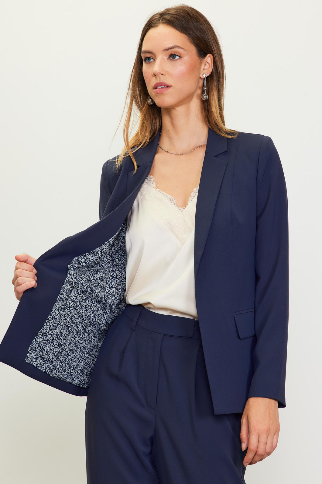 Midnight Blue Long Sleeve Welt Pocket Blazer