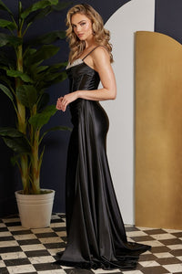 Black Satin Sweetheart Bustier Top Dress