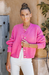 Fuchsia Slouchy Textured Knit Cardigan