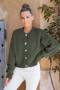Olive Slouchy Textured Knit Cardigan