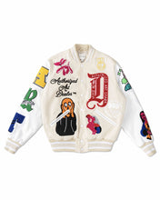 Cream Art Dealer Graphic Varsity Jacket