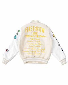 Cream Art Dealer Graphic Varsity Jacket