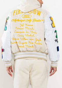 Cream Art Dealer Graphic Varsity Jacket