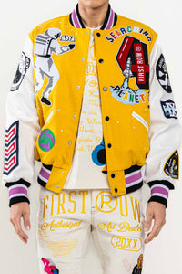 Yellow Searching Planet B Varsity Jacket