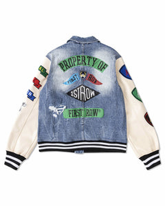 Light Stone Tint Multi Patches Varsity Denim Jacket