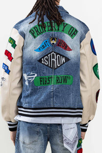 Light Stone Tint Multi Patches Varsity Denim Jacket