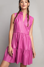 Hot Pink Faux Leather Tiered Mini Dress