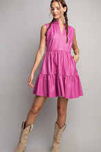 Hot Pink Faux Leather Tiered Mini Dress