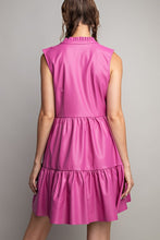 Hot Pink Faux Leather Tiered Mini Dress