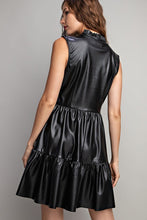 Black Faux Leather Tiered Mini Dress