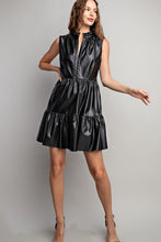 Black Faux Leather Tiered Mini Dress