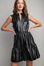 Black Faux Leather Tiered Mini Dress