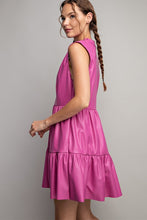 Hot Pink Faux Leather Tiered Mini Dress