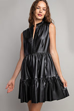 Black Faux Leather Tiered Mini Dress