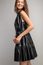 Black Faux Leather Tiered Mini Dress