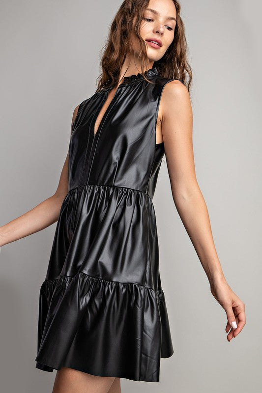 Black Faux Leather Tiered Mini Dress Aquarius Brand Black Faux Leather Tiered Mini Dress Aquarius Brand
